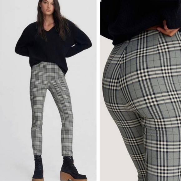 rag & bone Pants - rag & bone Black and Gray Plaid Straight Leg Pants